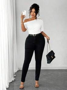 Blusa de talla grande para mujer elegante, personalizada, de moda, versátil, con un solo hombro, adecuada para uso diario - Blanco - Ver 3