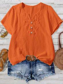 Mono informal con cuello en V y estampado floral para mujer talla grande - Naranja - Ver 6
