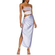 2026 New Swimsuit With Fine Shimmer And High-End Feel, Hollowed-Out Design, Beach Vacation Swimsuit With Wrap Skirt Set - Purple Set - View 1