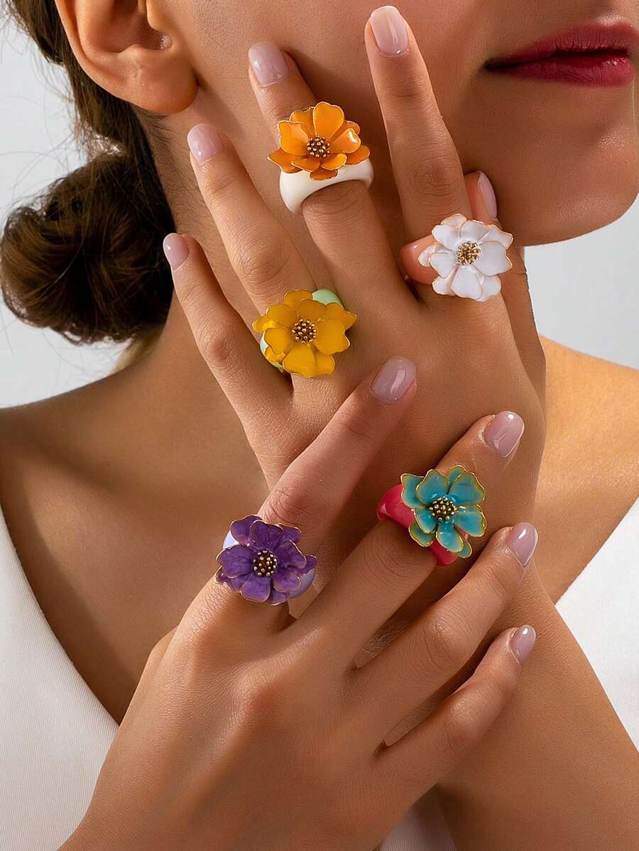 1枚浪漫花卉戒指,时尚优雅独特的多层花瓣精致小巧设计,女士优雅戒指 - 花朵戒指 - 查看 1