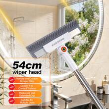 Short Handle Window Squeegee, 20cm Double Sided Scrubber Squeegee With 54cm Stainless Steel Rod, 2 In 1 Brush & Wiper For Bathroom Floor Tile Glass, Compact Handheld Water Blade For Countertop Car Window, Pet Hair Remover Streak Free, Essential Memorial Day Summer Cleaning - 20cm - Squeegee & Scrub In One (Short Version) - View 5