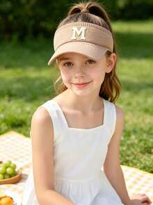 1 PC Children Knitted A-Z Letter Sun Hats Boys Girls Adjustable Visor UV Protection Top Empty Solid Sport Tennis Golf Running Sunscreen Baseball Cap - Khaki - View 4