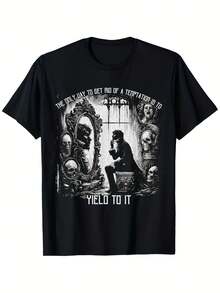 Camiseta LocalOscar Wilde Dorian Gray Cita Tentación Academia Oscura, Cómoda para Exteriores, Top Casual de Verano, Cuello Redondo, Ropa de Verano para Hombres, Ligeramente Elástica, 100% Algodón - Negro - Ver 6