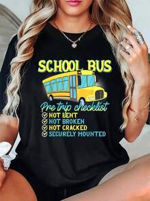 Camiseta Divertida de Conductor de Autobús con Lista de Verificación Previa al Viaje - Regalo Humorístico para Conductores de Transporte, Cuello Redondo y Manga Corta para Hombres y Mujeres, Ropa Casual para Conductores - Negro - Ver 6