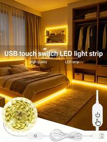 LED Light Strip, USB Powered, Self-Adhesive Cuttable, Touch Control - Long Press To Adjust Brightness, Suitable For Cabinet, Kitchen Lighting, TV Backlight, DIY Bedroom Home Decor Lighting - Warm Light - View 1