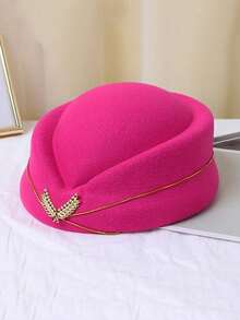1 pièce Chapeau britannique de couleur unie pour femme, bérêt de réception d'hôtel, accessoire de déguisement pour carnaval et fête, chapeau de représentation scénique pour vacances, plage, voyage, festival - chapeau d'hôtesse de l'air - Voir 16