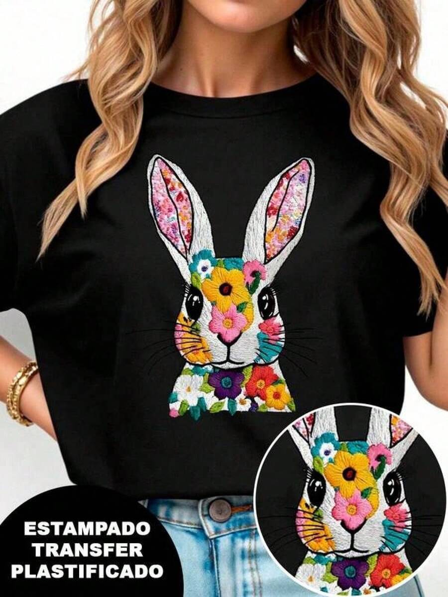 1pc Camisetas para mujer,Camisetas Para Hombre,cuello redondo,estilo urbano juvenil,estilo streetwear,diseño de moda callejera,ideal para uso informal diario - Negro - Ver 1