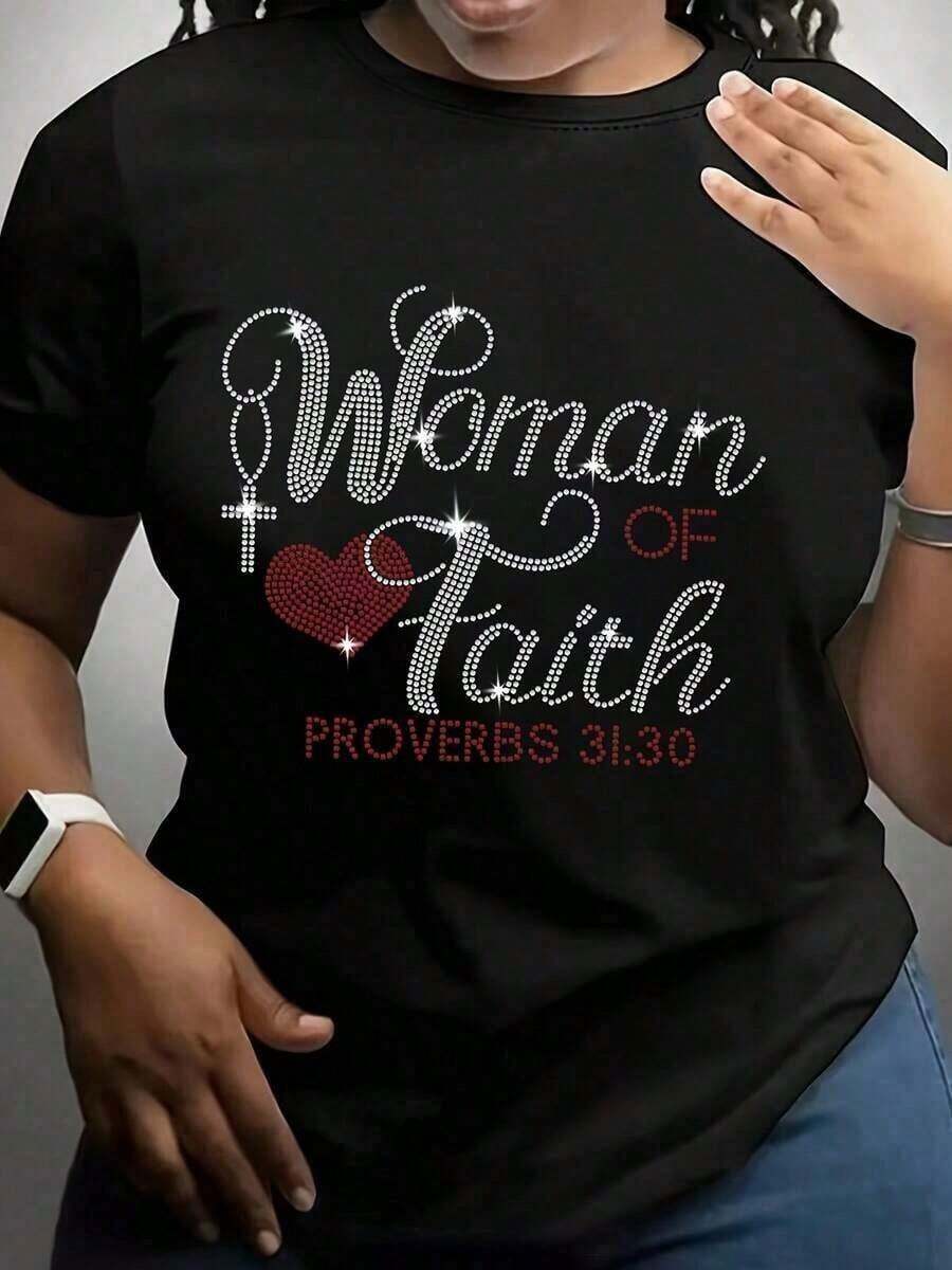 Camiseta de cuello redondo con patrón de alfabeto de Feliz Navidad, top de punto casual de verano con ligera elasticidad, camiseta de manga corta de ajuste suelto para mujeres 100% algodón suave - Negro1 - Ver 1
