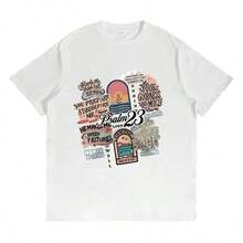 Women's Christian Print T-Shirts, Casual Everyday T-Shirts - Vintage Urban Style, Unisex, Cotton, Short Sleeve, Crew Neck - 白色 - 查看 2
