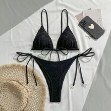 En stock: Traje de baño de dos piezas para mujer, estilo bikini, con cuello halter y lazo, sexy y a la moda, modelo 2026. - 9277 Bikini negro - Ver 11