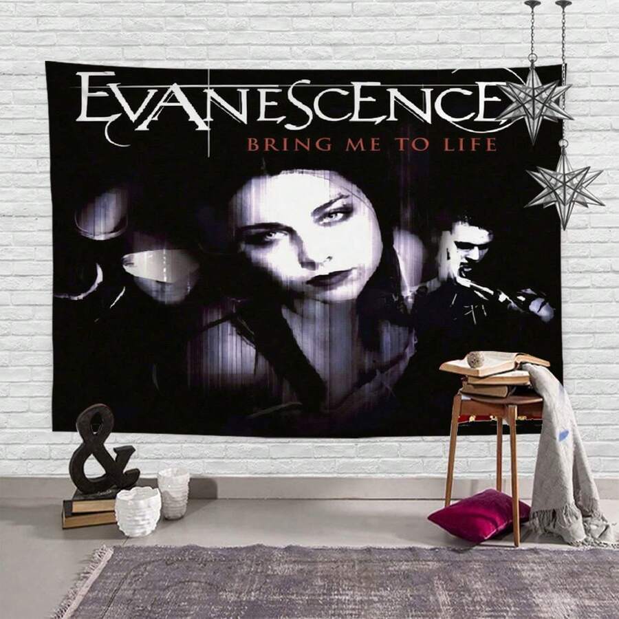Rock Band Style Black Wall Tapestry, Polyester Wall Hanging For Bedroom Living Room Dorm Decor - B - View 1
