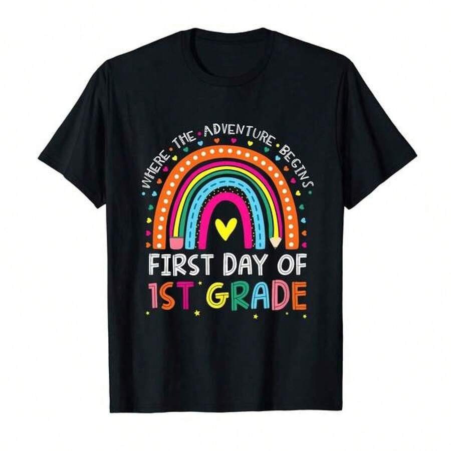 Camiseta unisex de manga corta, Donde El Aventura Comienza Primero Día De 1º Grado Maestros Camiseta Fortops de mujer,  Gráfico Camiseta Dulce Diseño, Verano Informal Desgaste, Caliente Clima Wear,camisetas para mujer,camisetas para hombre,playeras de hombre,,y2k,spiderman,regalos para Eso novio,Retro Vintage,playeras de hombre gimnasio, spiderman,  Campeonato Mundial 2026 Camiseta ,,regalos para Eso novio, - Negro - Ver 1