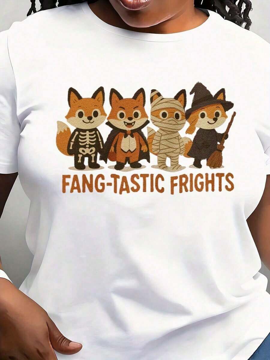 Camisetas de Halloween de Fang Tastic Frights, Camiseta de Zorro de Halloween, Camiseta de Zorro Linda, Camisetas de Halloween, Atuendo de Temporada de Terror, Camiseta de Animal de Halloween - Blanco - Ver 1