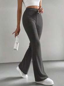 Pantalones negros acampanados de unicolor para mujer estilo Y2K - Gris Oscuro - Ver 7