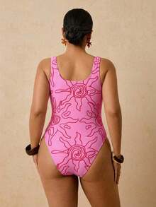 Traje de baño de una pieza con estampado de limón para mujer de talla grande, romántico para la playa y el spa a principios de primavera - Rosa - Ver 2