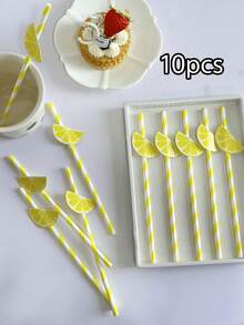 10/20 piezas Pajitas de papel a rayas con frutas de sandía, piña y limón, decoración de pajitas para fiesta de cumpleaños, sandía, fresa, té con leche de frutas, jugo, bar de leche, bebidas frías, bebidas con hielo, pajitas a rayas para tienda de postres, bebidas sin alcohol, bar de aperitivos, oficina, bar, restaurante - Pajitas de la serie Fruit - Ver 10