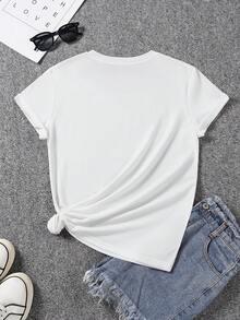 A Short-Sleeved T-Shirt With An Interesting Design And Print Featuring The Spanish Phrase "Quiero Café" (I Want Coffee). This  Casual T-Shirt For Women Is A Stylish And Fun Top With A Round Neck, Making It Comfortable And Breathable Sportswear-Perfect For Gifting. - 白色 - 查看 2