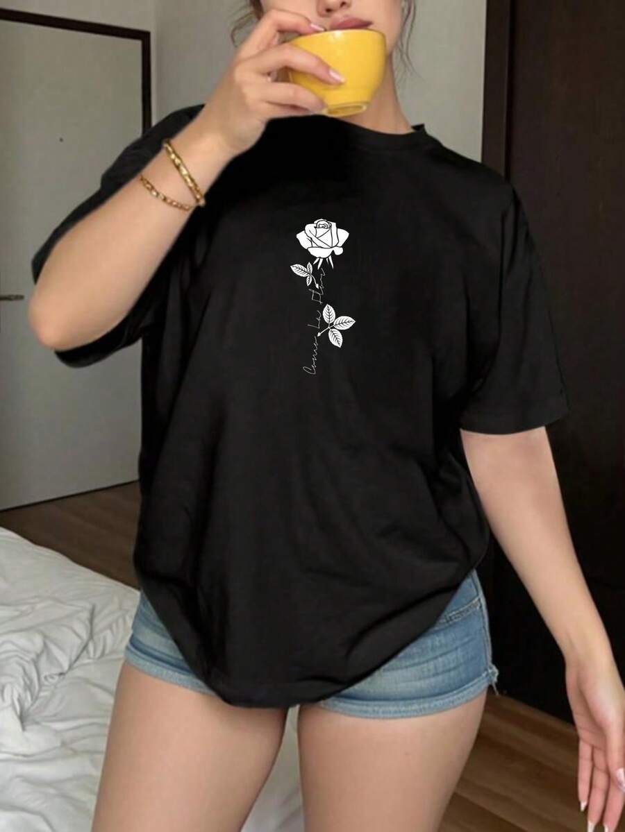 Women's Short-Sleeved T-Shirt, Available In Various Colors, Loose Fit - Black - View 1