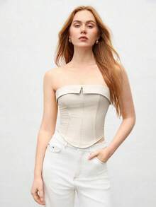 Camiseta de tirantes con detalle de pliegue para mujer, apta para uso urbano y casual de negocios, top básico adecuado para Navidad, Halloween, fiestas y atuendo de invitada a bodas - Albaricoque - Ver 3