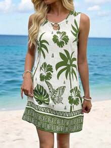 Vestido de verano casual con estampado tropical para vacaciones de mujer - Multicolor 4 - Ver 8