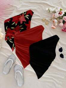 Set de 3 blusas casuales con estampado floral, adecuadas para el verano - Multicolor - Ver 4