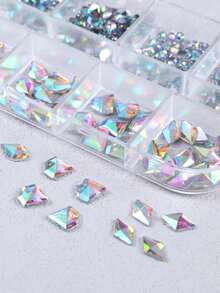 12 Grids Nail Art Rhinestone, Mixed Size Crystal AB Nail Rhinestones Flat Back Diamond Nail Jewelry DIY Stone For Women & Girl Manicure Decoration Charms - Multicolor - View 8