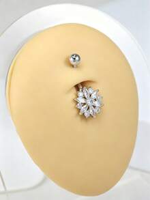 Khuyên rốn bằng thép không gỉ đính đá Zirconia trắng hình hoa hướng dương, trang sức xỏ rốn ít gây dị ứng, phù hợp cho nữ giới vào Ngày Valentine, tiệc sinh nhật, khiêu vũ, và đeo hàng ngày. - Bạc C - Xem 5