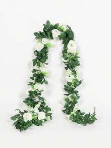 1/2 piezas de enredaderas de rosas artificiales colgantes, guirnalda floral falsa de rosas, hiedra de ratán, planta de rosa de seda falsa con hojas verdes, para fiesta, boda, hogar, dormitorio, comedor, cumpleaños, alféizar de ventana, jardín, balcón, columpio, chimenea, centro de mesa de comedor, decoración de pared - Blanco - Ver 10