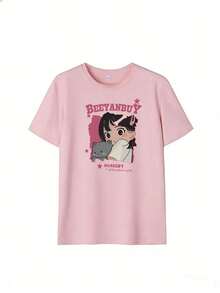 Stylish And Kawaii Short-Sleeve T-Shirt, A  Short-Sleeve T-Shirt For Spring And Summer 2026, Made In Mexico, 180 Grams. Cartoon Print, Couple Design, Suitable For Indoor Or Outdoor Wear. Crew Neck, Unisex, Ideal For The Office And Leisure. One-Pack. - PK-P631577SLNDXZGY569 - 查看 3