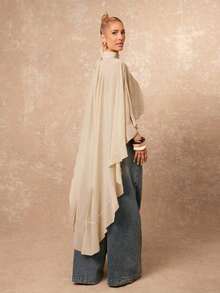 Nueva llegada Blusa elegante de mujer de alta gama con cuello suelto, bajo asimétrico con volantes, parte delantera corta y parte trasera larga - Albaricoque 2 - Ver 7