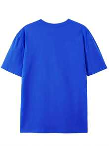 Camiseta de manga corta deportiva para exteriores a la moda para niños de 5 a 16 años, con coloridos patrones de letras para uso casual en verano (otras adiciones no están incluidas)., para adolescentes, para adolescentes - Negro - Ver 2