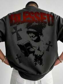 Manfinity Men's Casual T-Shirt With Cross And Letter Print, For Summer - Dark Grey - View 5