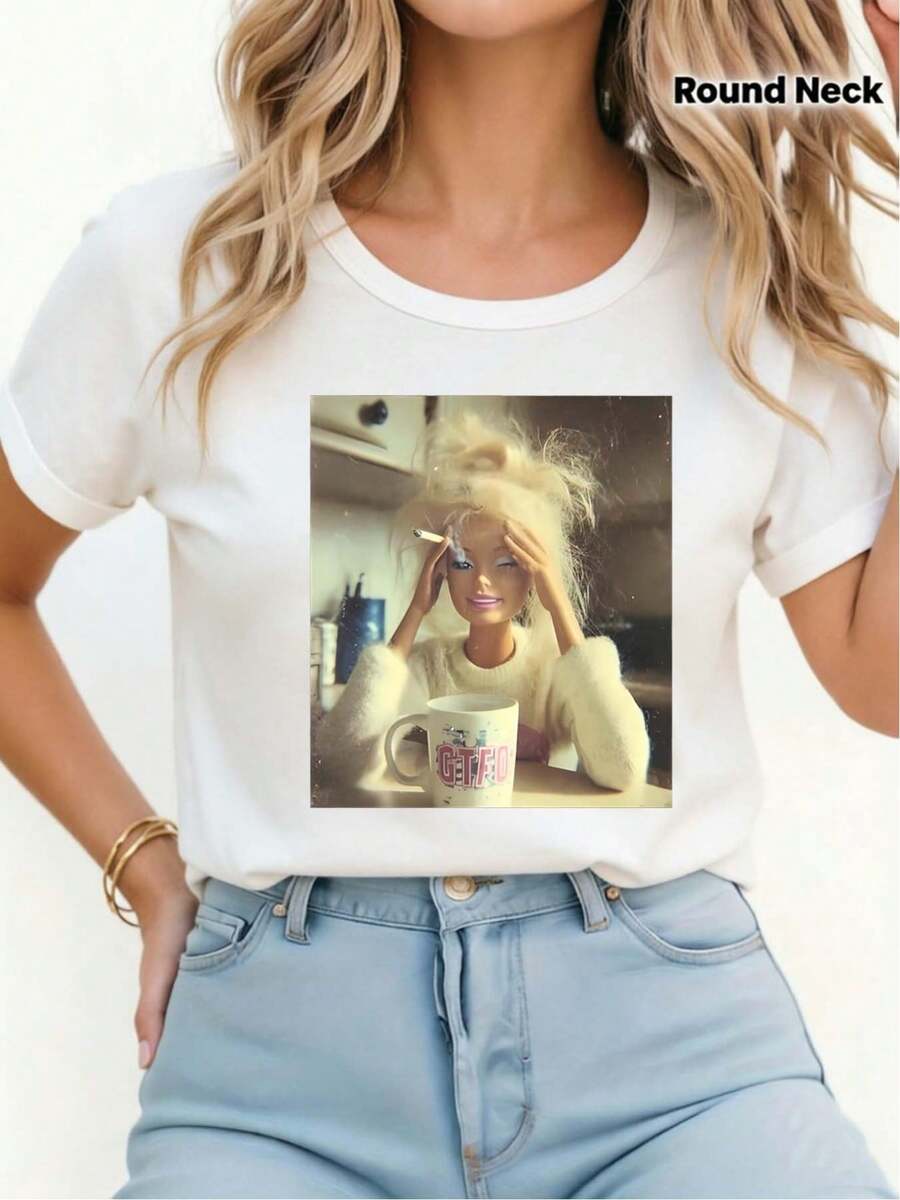 Camiseta de mujer: Camiseta de verano para mujer, de cuello redondo, ligera, casual y cómoda, con diseños estampados a la moda, diseño moderno y elegante, perfecta para usar en primavera/verano, adecuada tanto para hombres como para mujeres, con un aspecto brillante. - Blanco - Ver 1
