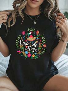 Cinco De Mayo, Camiseta Divertida de Fiesta Mexicana 5 De Mayo - Camisetas Gráficas 100% Algodón para Mujer, Ropa de Verano, Playeras de Mujer - Negro - Ver 6