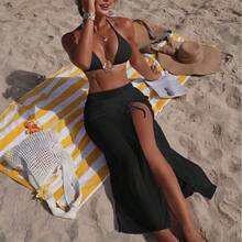 Nuevo Traje de Baño Bikini de Tres Piezas, Sexy y a la Moda, con Falda de Malla Protectora Solar de Color Sólido para Playa, 2026 - Juego de tres piezas blanco 9364 - Ver 3