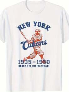 Camiseta de hombre con estampado de estilo vintage de Nueva York - diseño vintage de béisbol con las palabras "NEW YORK" y "Cubans", inspirada en la historia del béisbol de ligas afroamericanas de 1935-1950 - una camiseta nostálgica de verano, perfecta para fanáticos de los deportes y entusiastas de la historia. - Blanco - Ver 1