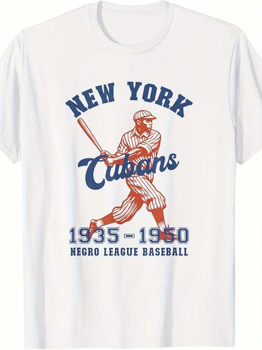 Camiseta de hombre con estampado de estilo vintage de Nueva York - diseño vintage de béisbol con las palabras "NEW YORK" y "Cubans", inspirada en la historia del béisbol de ligas afroamericanas de 1935-1950 - una camiseta nostálgica de verano, perfecta para fanáticos de los deportes y entusiastas de la historia. - Blanco - Ver 1