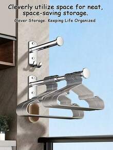1pc Expandable Clothes Hanger - Space Saving Design, Bathroom Storage Hook, Multi-Functional Drying And Storage Rack Suitable For Balcony And Bathroom, Indoor Retractable Drying Rod, Wall-Mounted Household Storage Rack - Multicolor - View 5