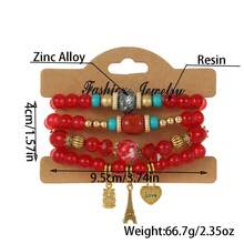 1 set de bracelets colorés de style bohème avec perles, pendentifs vintage de hibou, tour Eiffel, cœur, bracelets multicouches pour femmes - B594 - Voir 2