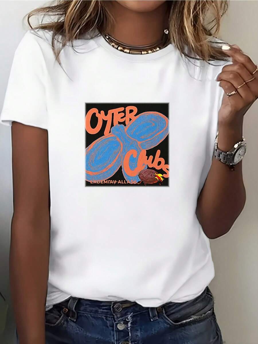 Camiseta de Mujer OYTER 180G Cuello Redondo Moda Verano 2024 Camiseta Casual de Manga Corta para Mujer Idea de Regalo para Fiestas y Vacaciones Adecuada para Familia, Oficina, Building - Camiseta Vintage Estilo Urbano Unisex de Algodón Suelto de Manga Corta con Cuello Redondo - Blanco - Ver 1