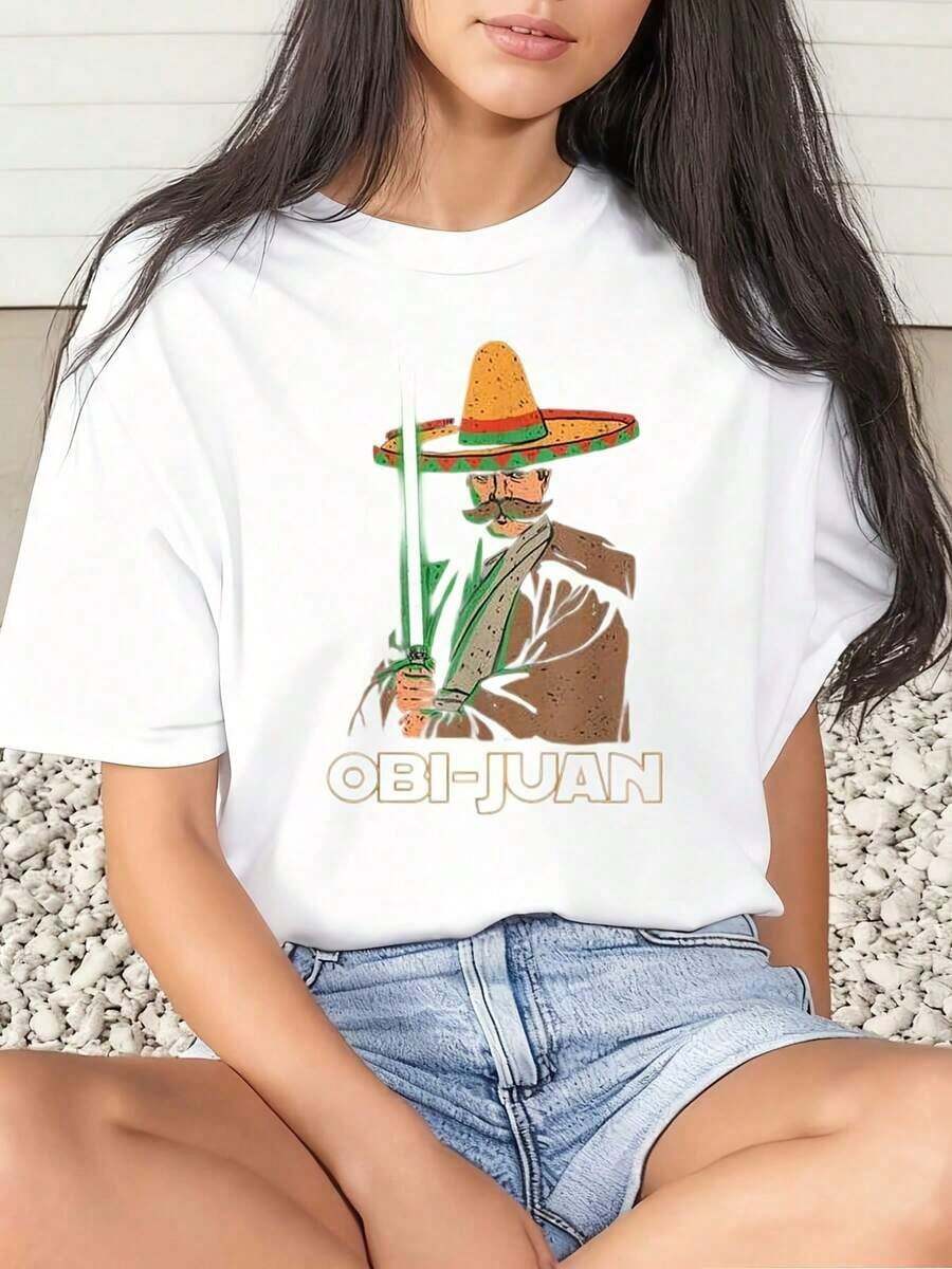 Women's T-Shirt With Graphic Print Inspired By Mexican Obi Juan For Cinco De Mayo Celebration 220g - 白色 - 查看 1