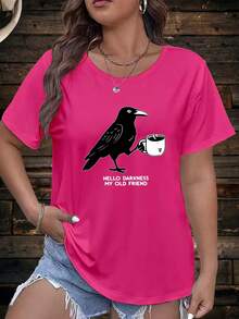 Plus Size - Plus Size - Trendy Oversized Short-Sleeve T-Shirt for Women Featuring a Popular Crow Print, Perfect for - Rosa Fucsia - Ver 6