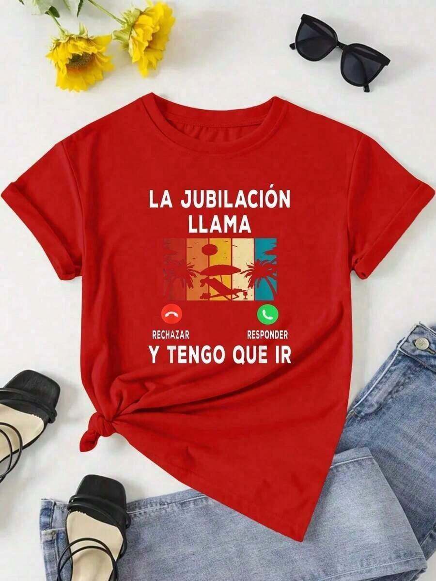 Short-Sleeve Blouses, Cute Graphic T-Shirts For Women, Fashion For Retirees, Short Sleeve T-Shirt, 100% Cotton, Casual Blouses For Women - 紅色的 - 查看 1