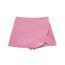 HXAO Falda corta para mujer, falda negra Beige de verano, pantalones para mujer, falda de cintura alta para oficina para mujer, falda asimétrica rosa y marrón - Rosa - Ver 1