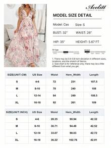 Acelitt Vestido de tirantes finos con cuello en V profundo, cintura alta, plisado y espalda descubierta, con estampado floral, adecuado para boda, dama de honor, vacaciones de primavera, fiesta elegante - Rosa - Ver 5