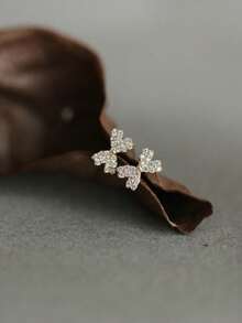 1 Pair 925 Sterling Silver Diamond Mini Bow Shiny Stud Earrings, Versatile All-Match Style - Bow - View 3