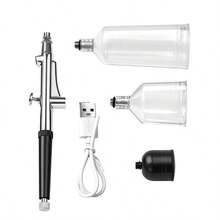 USB Rechargeable Portable Airbrush Kit With Compressor, Wireless Handheld Spray Gun Set For Nail Art, Face, Painting, Decorating - Black Columnar Texture - View 5