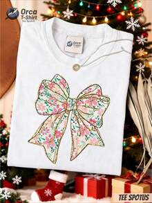 Camiseta de algodón puro para mujer con estampado floral de lazo para el Día de San Valentín, cuello redondo, diseño sencillo, cómoda y transpirable, adecuada para el uso diario casual y versátil, con un aspecto elegante y estilizado. Es una prenda esencial para las citas del Día de San Valentín en primavera y verano, y es ideal para salidas diarias, fiestas y otras ocasiones. - Blanco - Ver 8