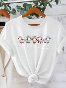 Camiseta religiosa de manga corta para mujer con estampado de cordero y la frase "El Señor es mi pastor", ropa de calle festiva, ropa de mujer estilo curativo, nueva camiseta de moda primavera/verano 2026 con cuello redondo, top casual vintage holgado, tallas S-XXL. - Blanco - Ver 8