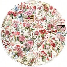 50pcs Floral & Letter Sticker Pack, Waterproof Transparent PET Material, Suitable For Scrapbooking, Diary, Guitar, Notebook Decoration - Multicolor - View 7